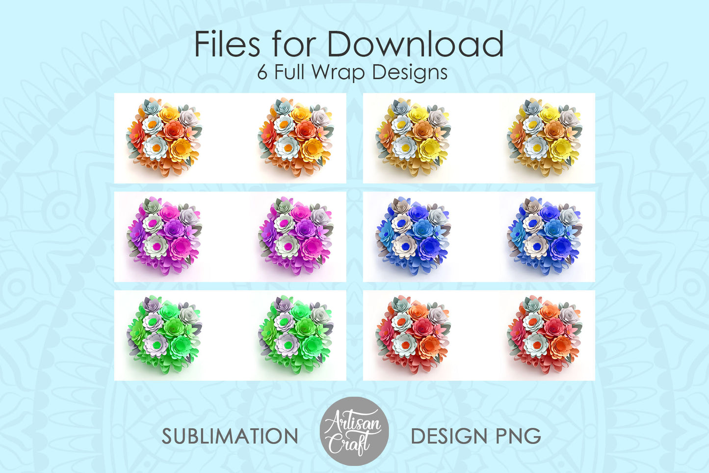 3D Floral mug, 3D paper flowers, 11oz mug template,