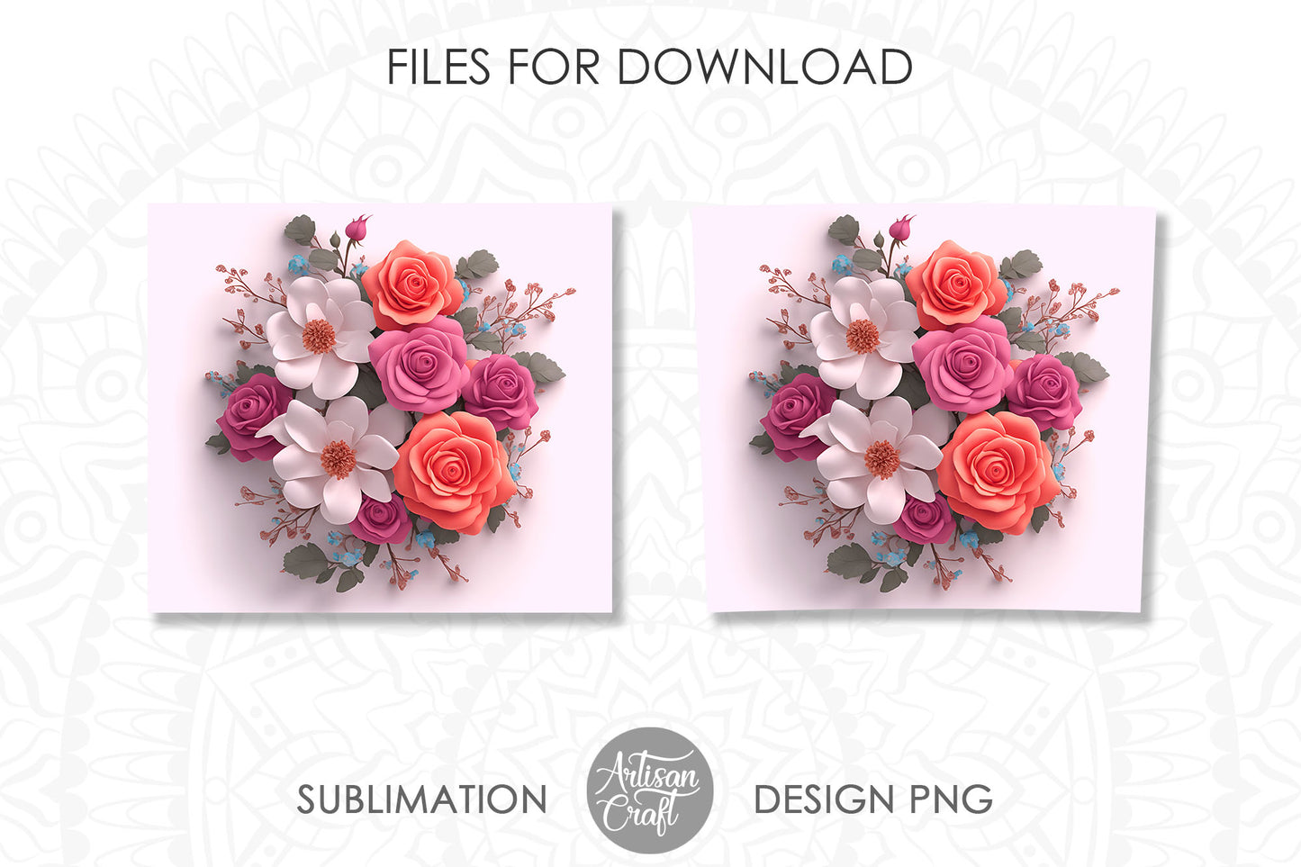 3D flower tumbler wrap with 3D roses and leaves