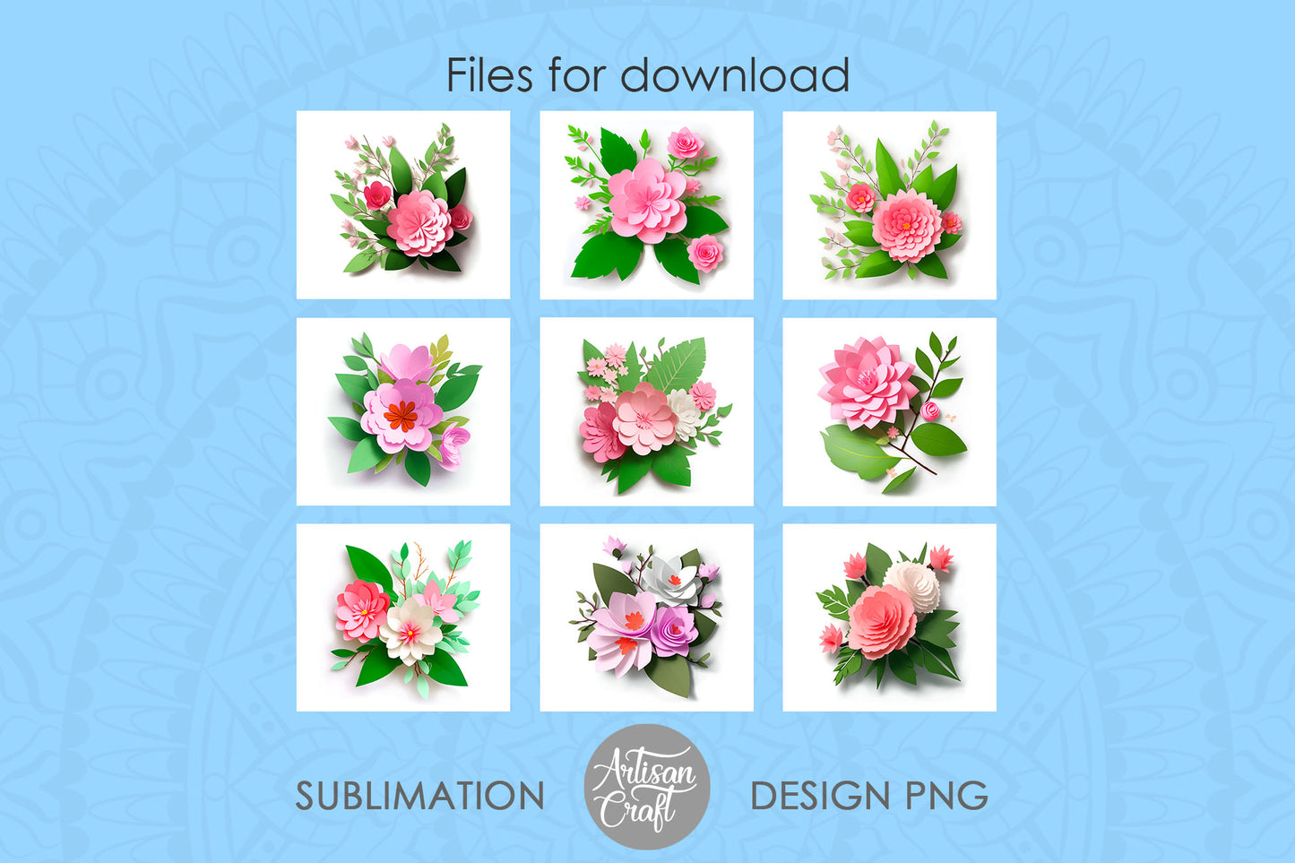 3D Tumbler wrap bundle, 20oz skinny tumbler, 3D pink flowers