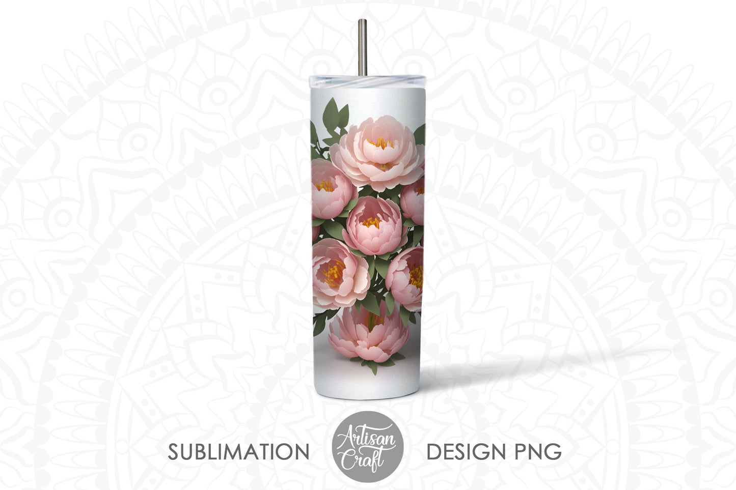3D Peonies, Peony tumbler design, 20z tumbler