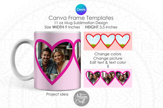 Heart Photo Mug | Canva Mug Template | Canva Frames | 11oz