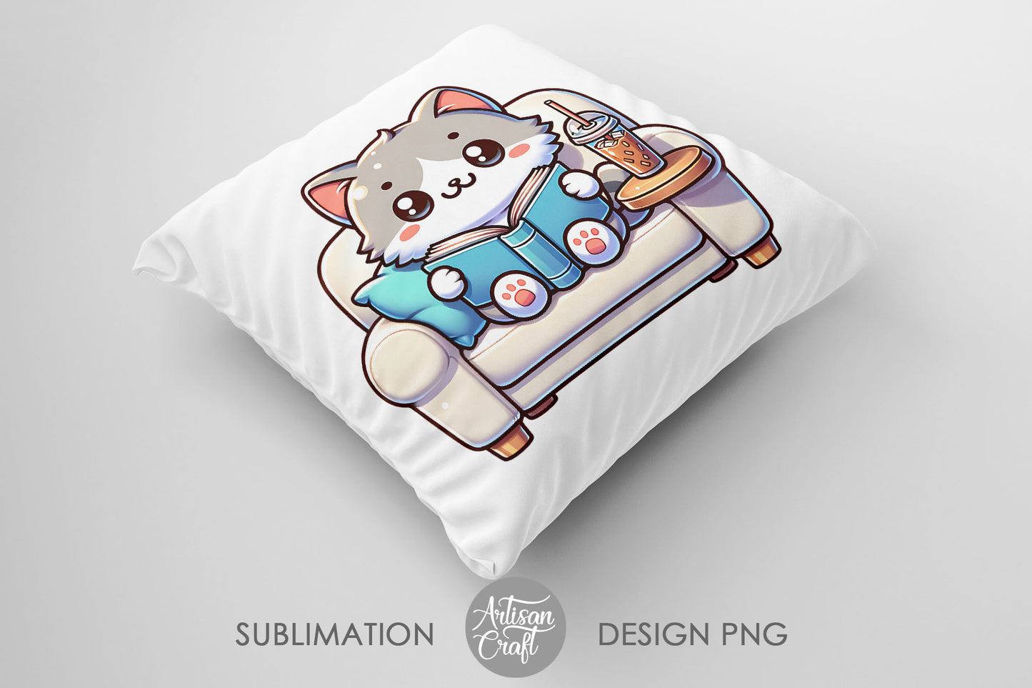 Cute cat reading book, cat reading art, Ice Coffee Cup