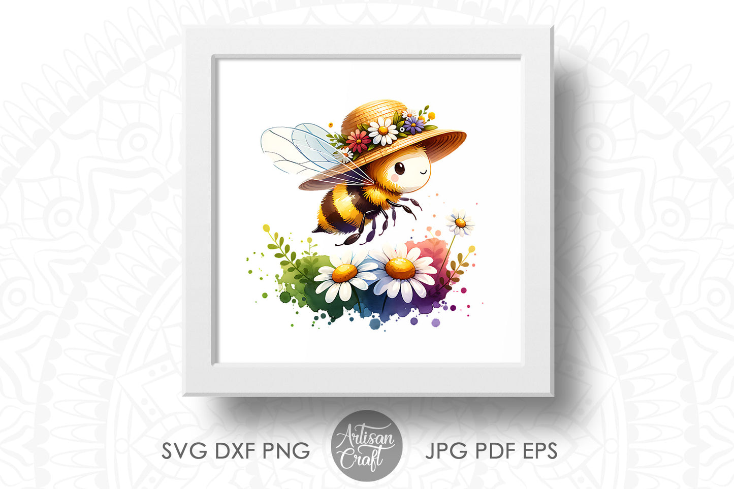 Honey bee clipart, flower hat, watercolor clipart, Cute Bee Clipart
