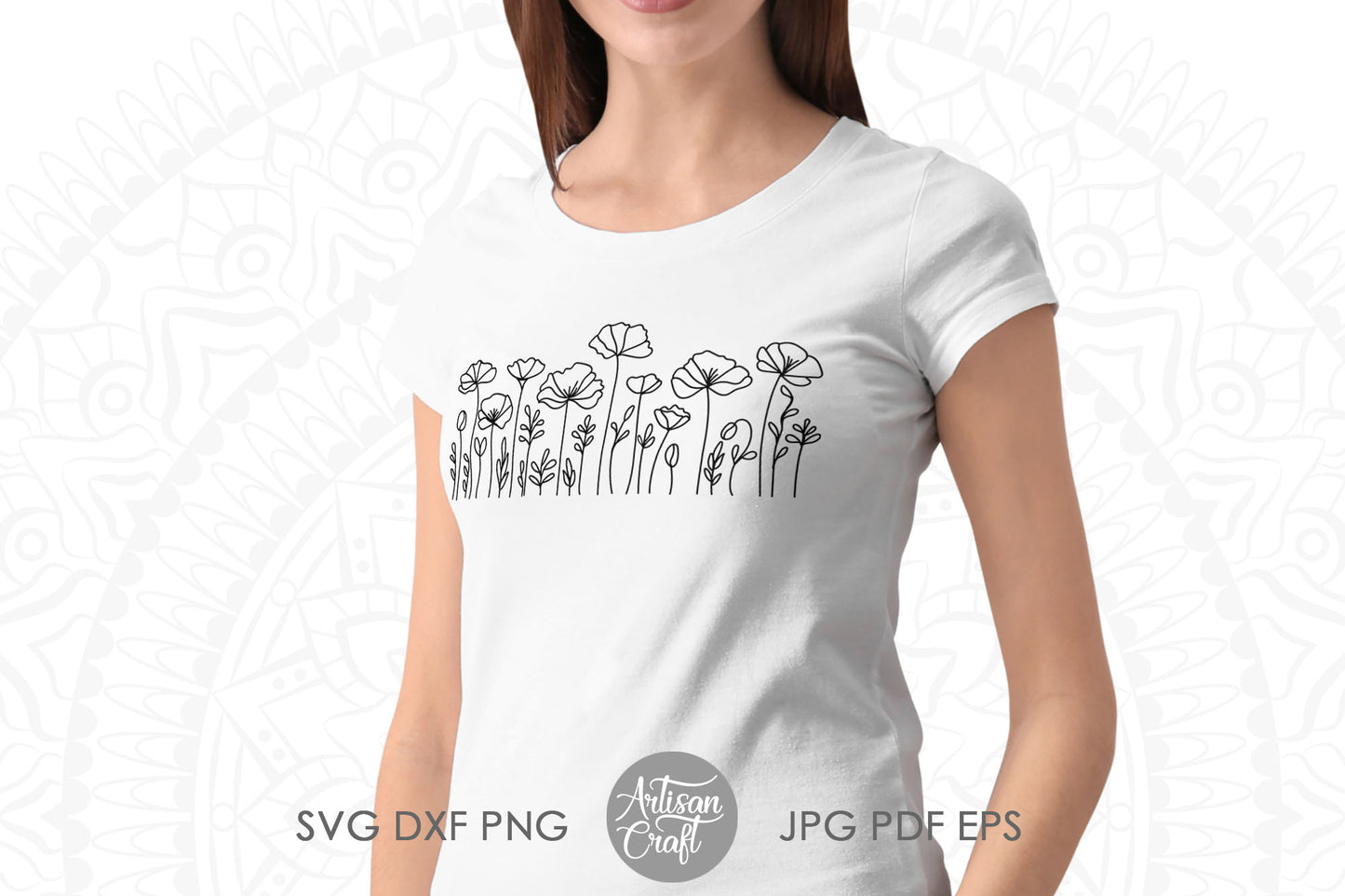 Wildflower SVG, poppy flower, Line Art