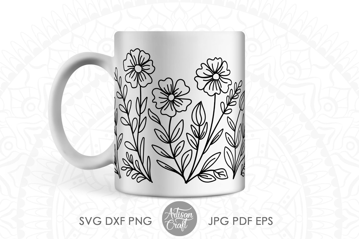 Wildflower SVG, Floral Border, line art