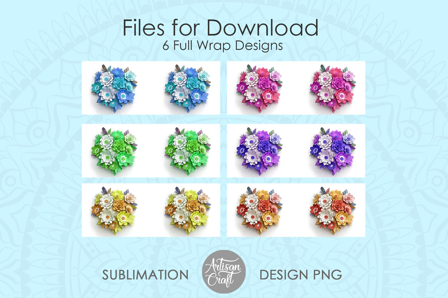 3D flower mug sublimation wrap, 11oz mug template