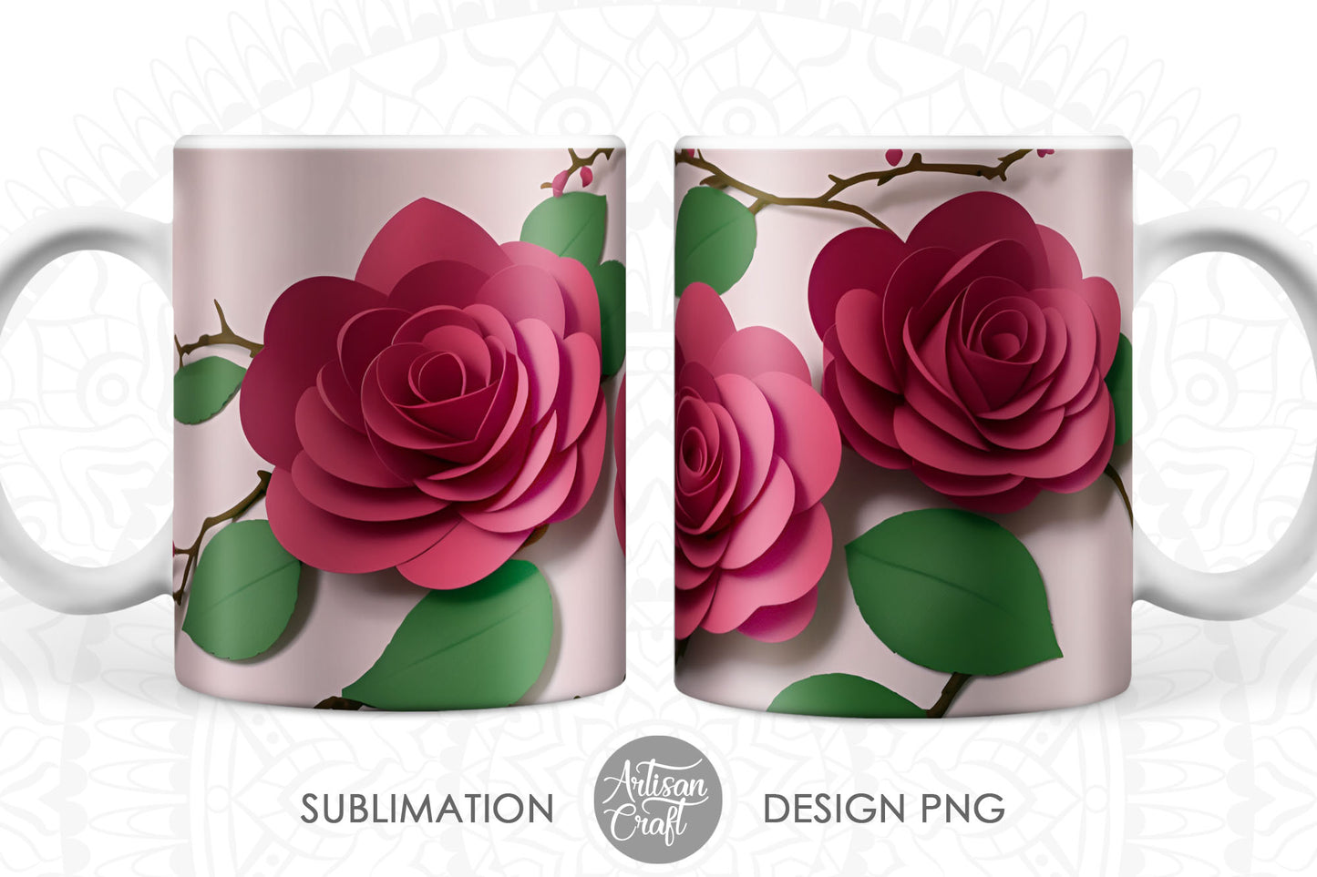 Roses mug wrap, 3D mug Design