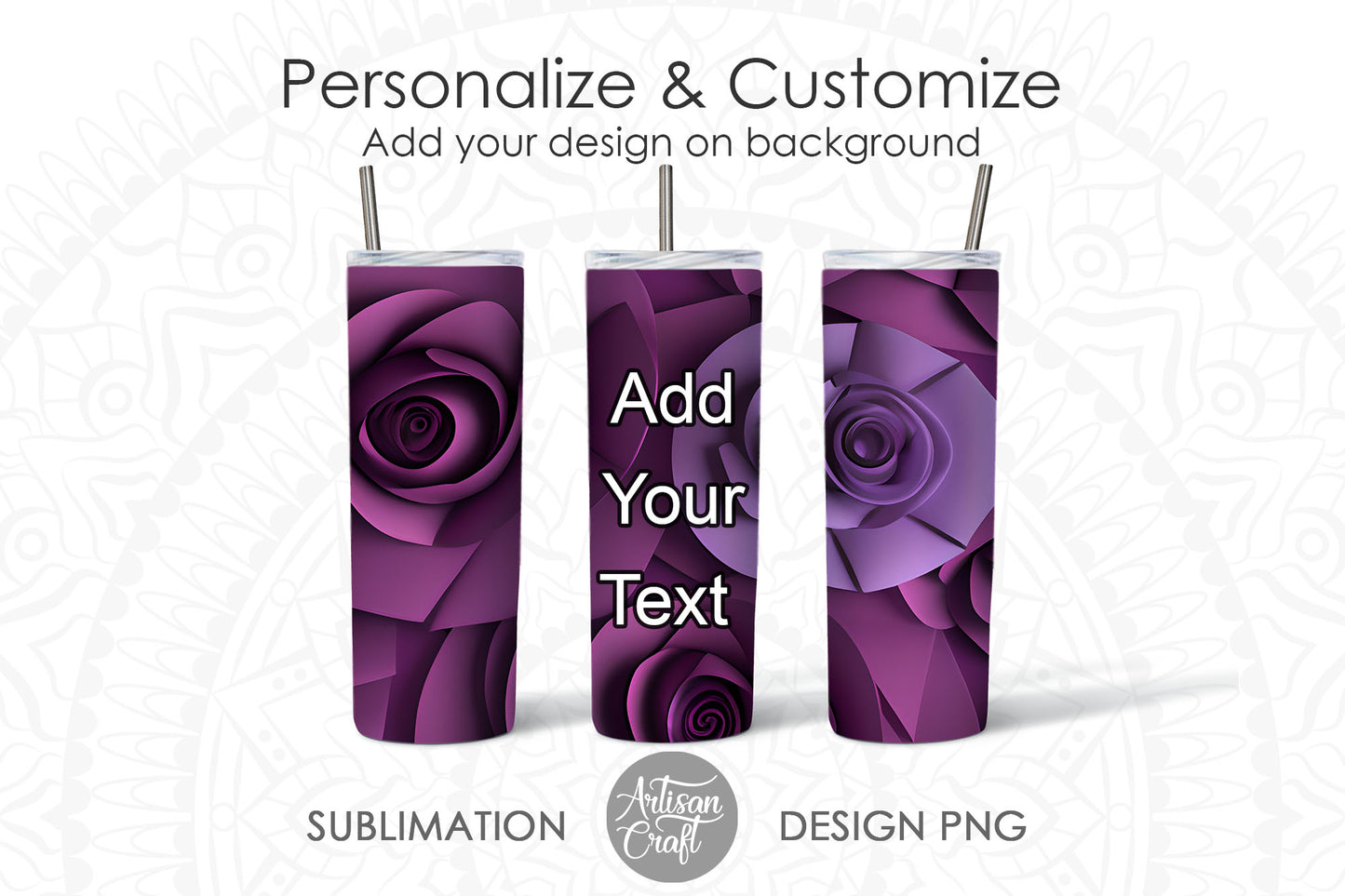 3D flowers tumbler wrap for 20oz Skinny Tumbler sublimation