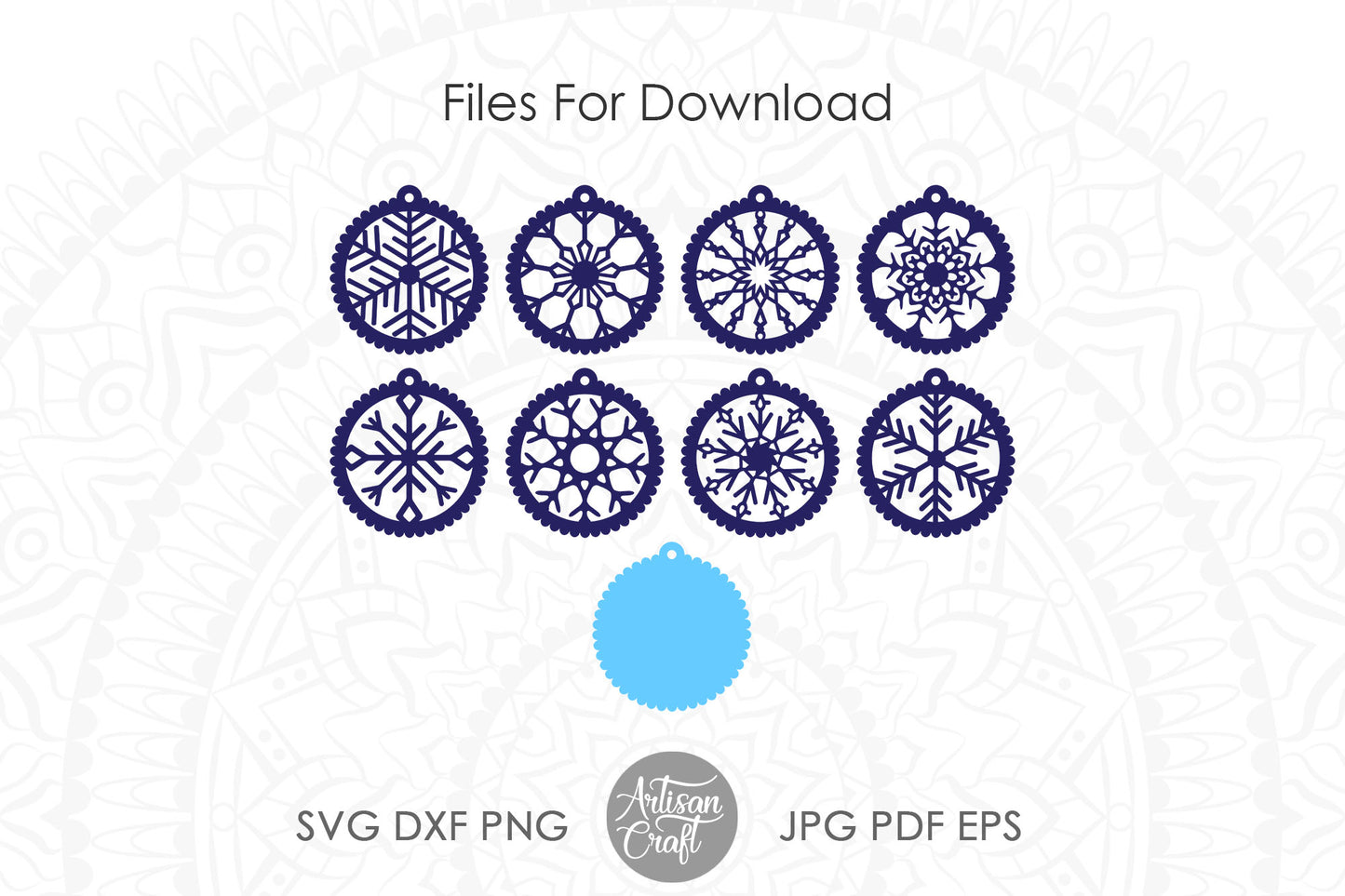 Snowflake ornament SVG, scalloped border