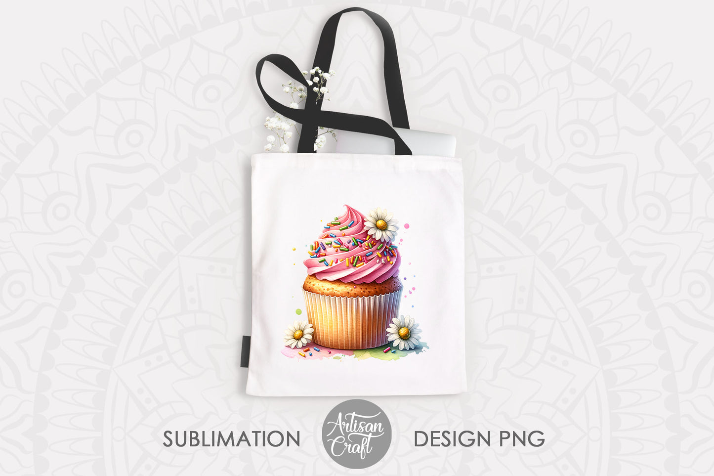 Cupcake clipart, Watercolor cupcake with daisies, watercolor daisies