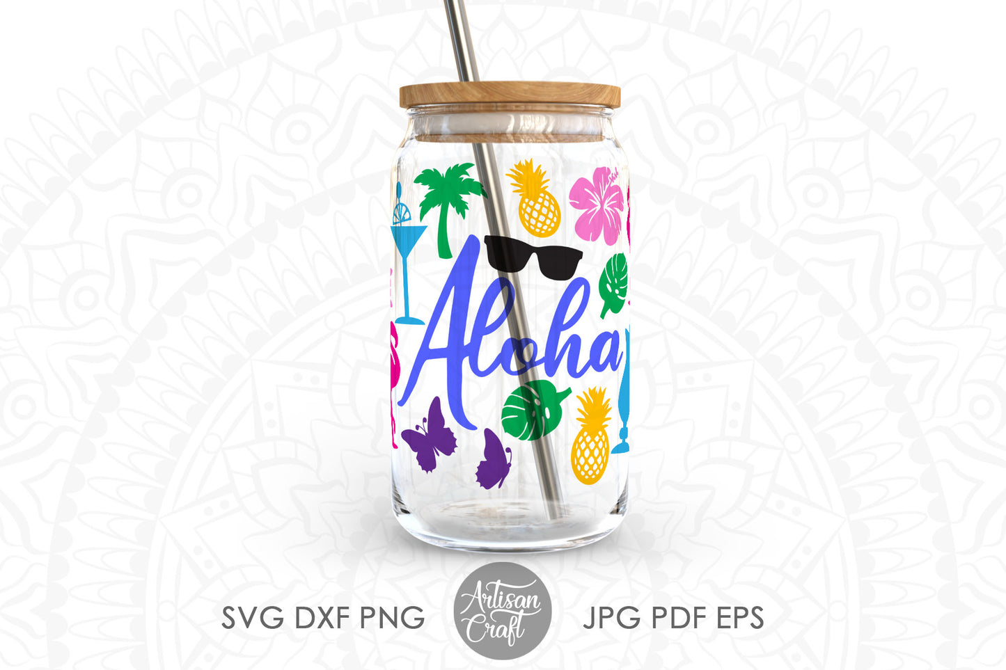 Coffee glass can wrap SVG showing Aloha