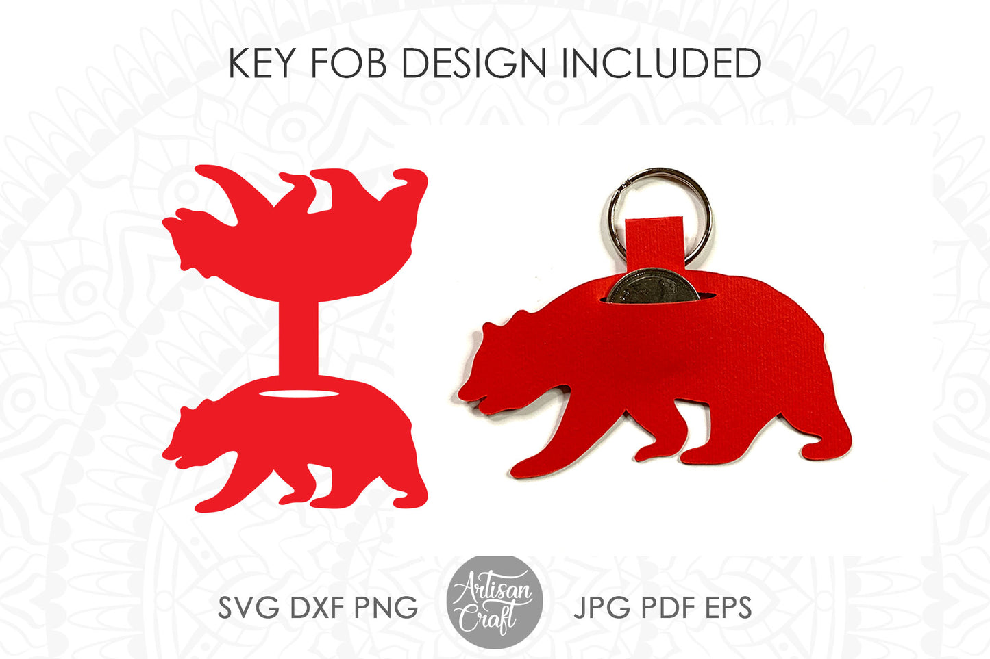 Coin holder keychain showing Canadian icons