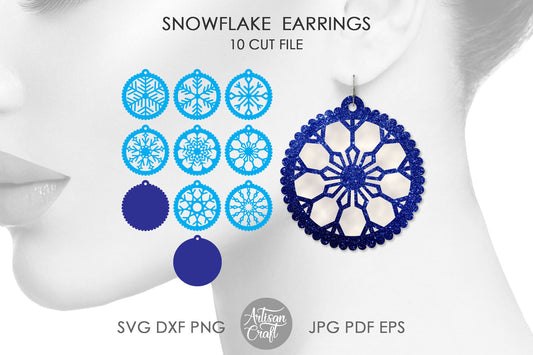 Snowflake earrings SVG making lase cut jewelry for Christmas
