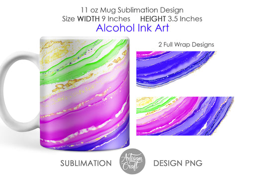 11oz mug sublimation showing Alcohol ink art