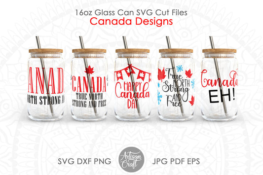 16oz glass can SVG wraps for Canada Day