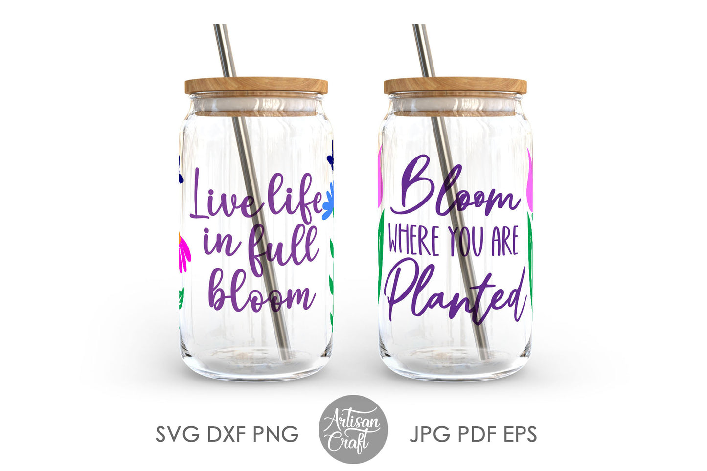 16oz Glass can SVG with flower design