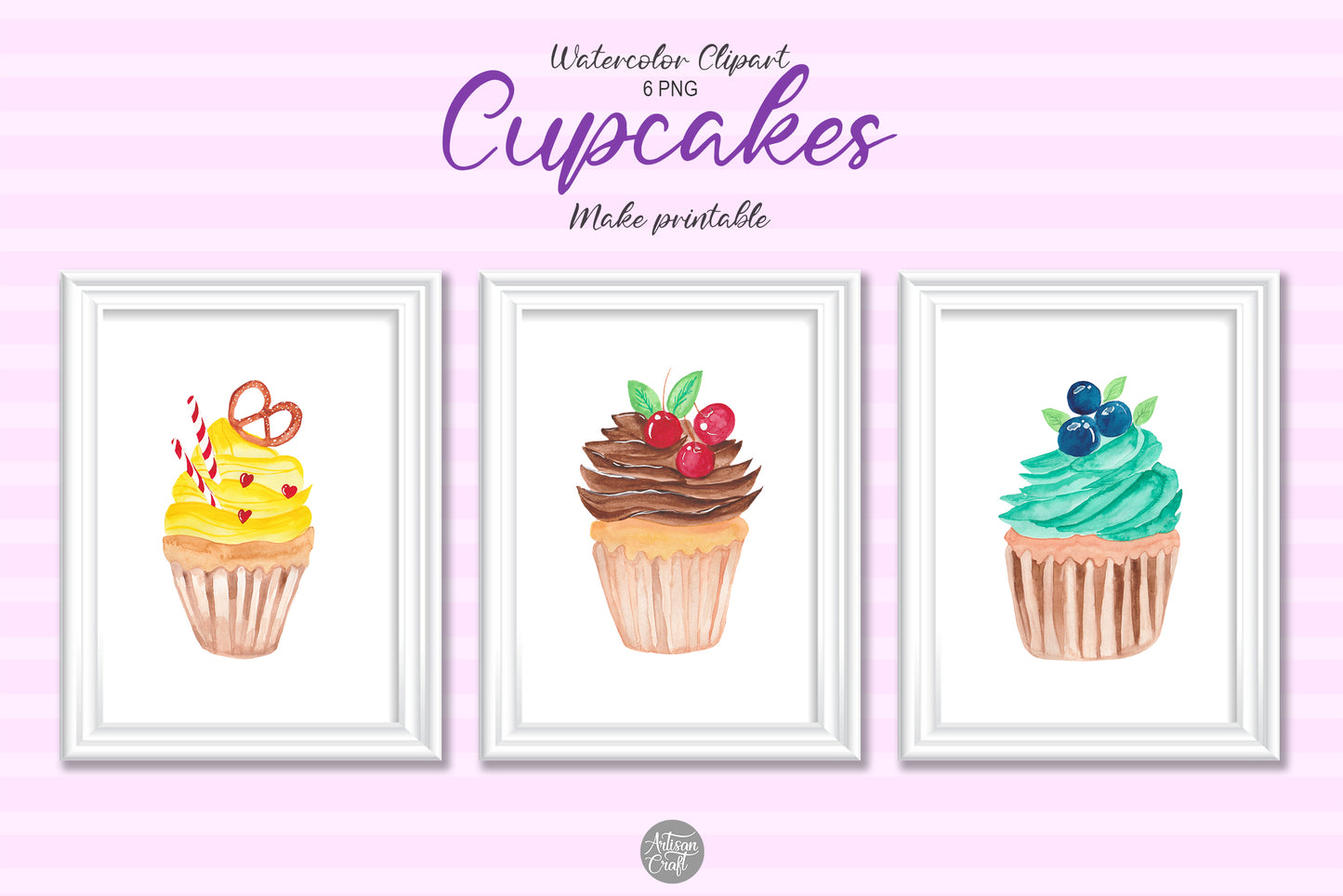 Watercolor cupcakes clipart