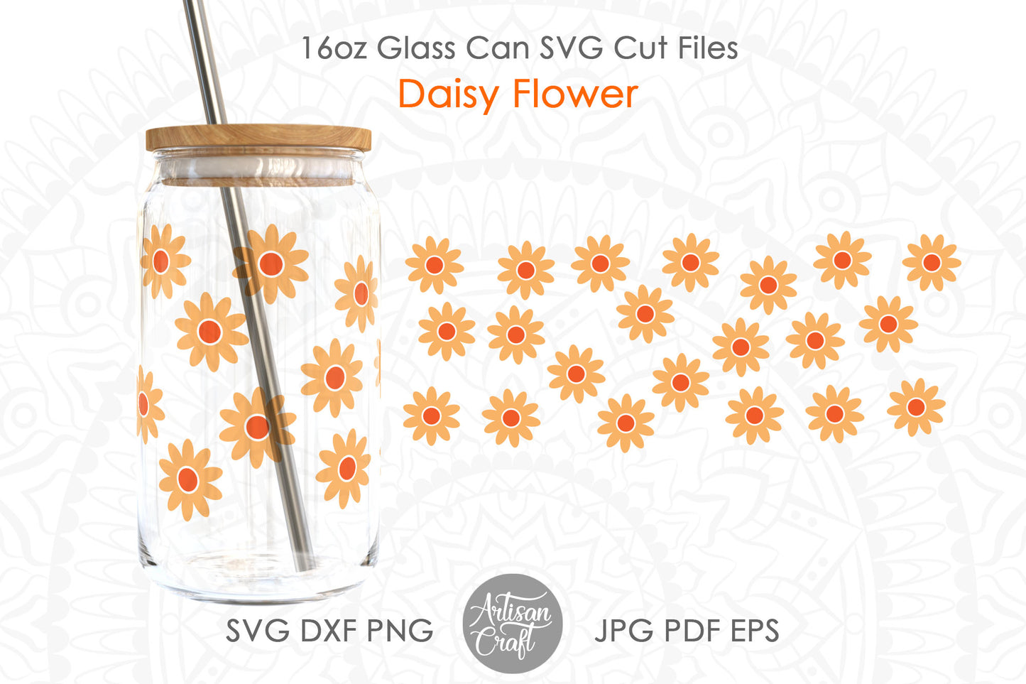 Floral beer can glass, daisy flower SVG for 16oz can glass