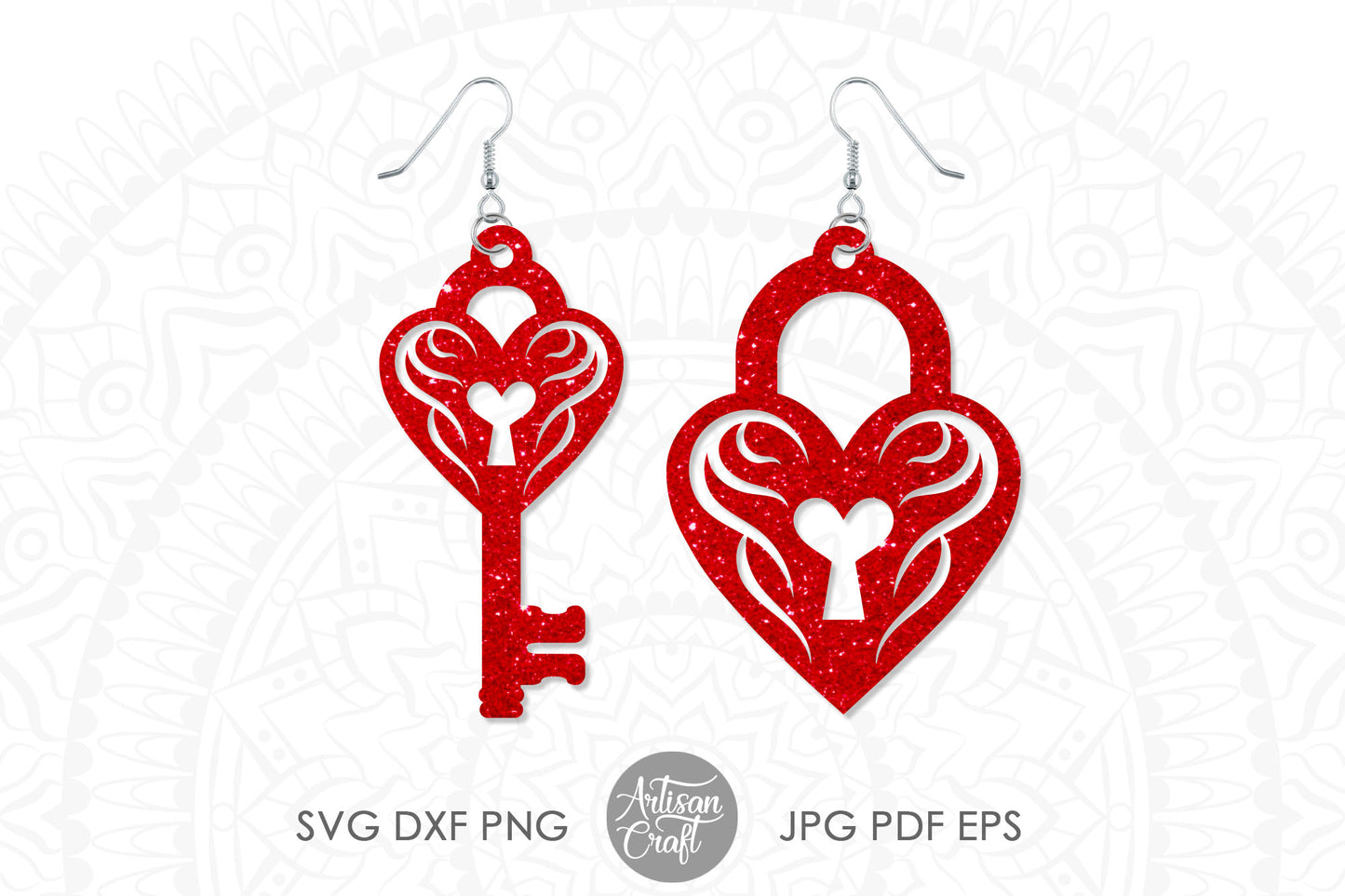 Heart lock and key Earrings SVG