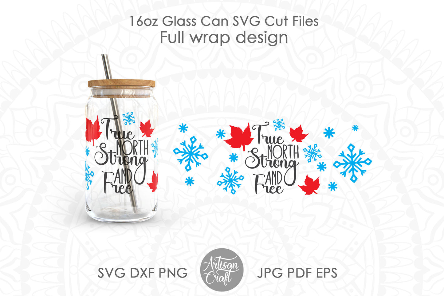 16oz glass can SVG wraps for Canada Day