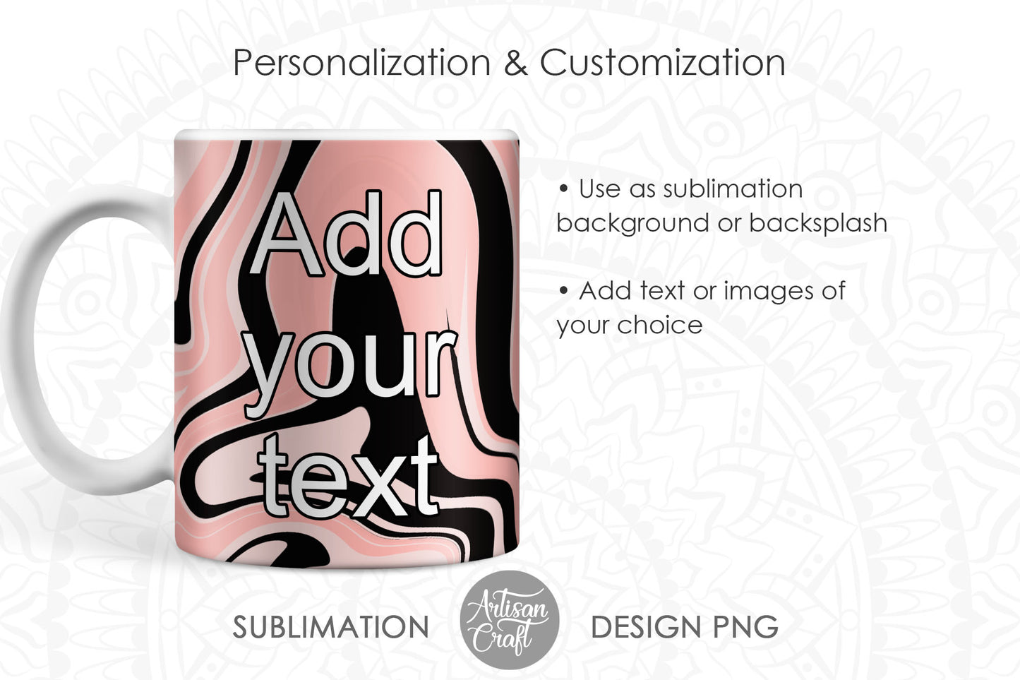 Beige fluid art 11oz mug template with silver glitter