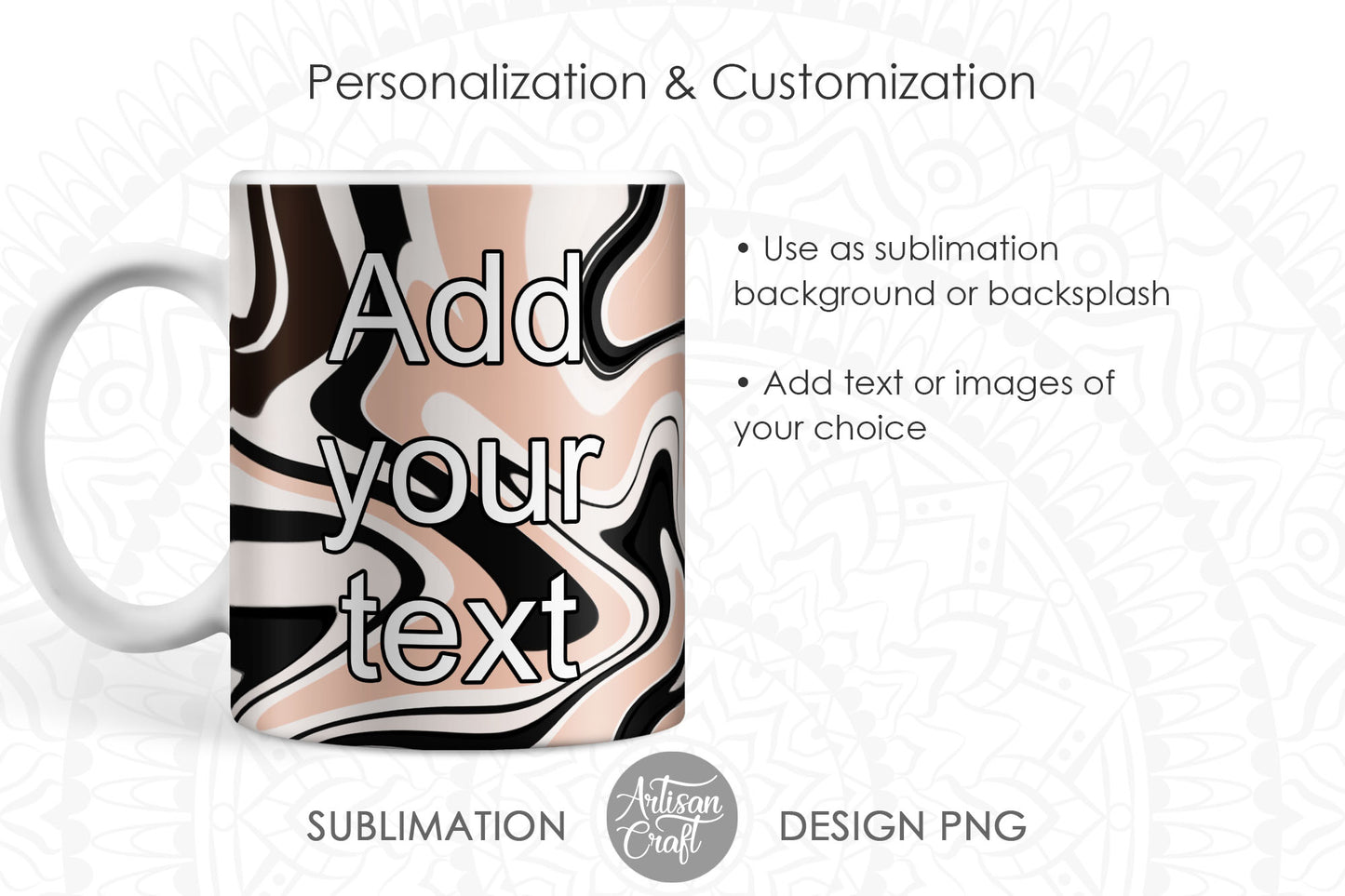 11oz Mug design PNG with beige and black fluid art