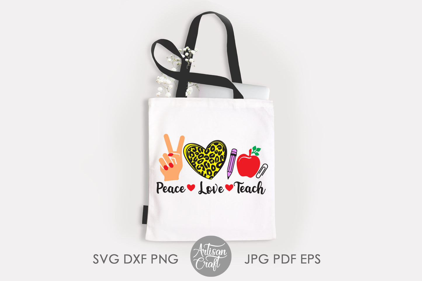 Peace Love Teach SVG, leopard print heart