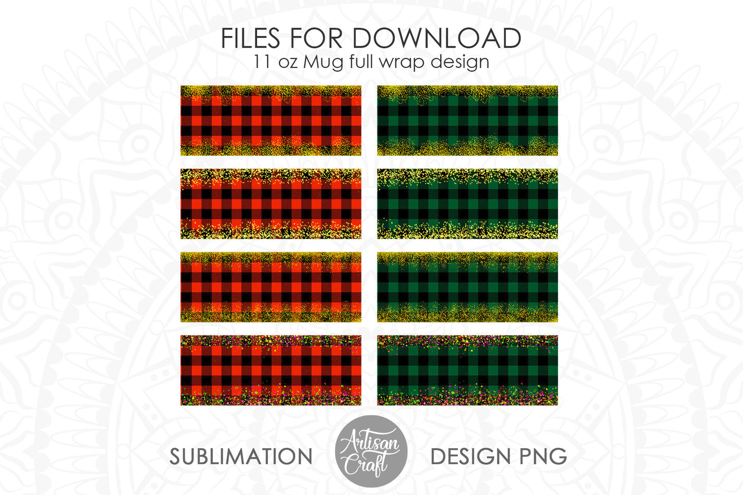 Christmas mug sublimation designs with plaid and glitter