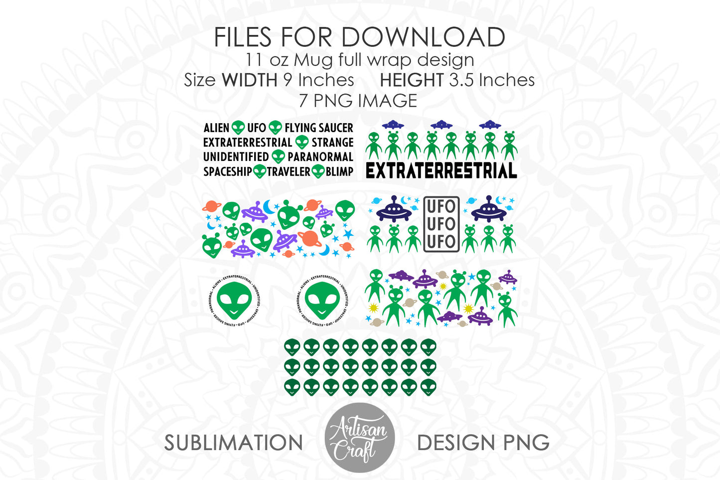 Alien mug sublimation designs for 11oz