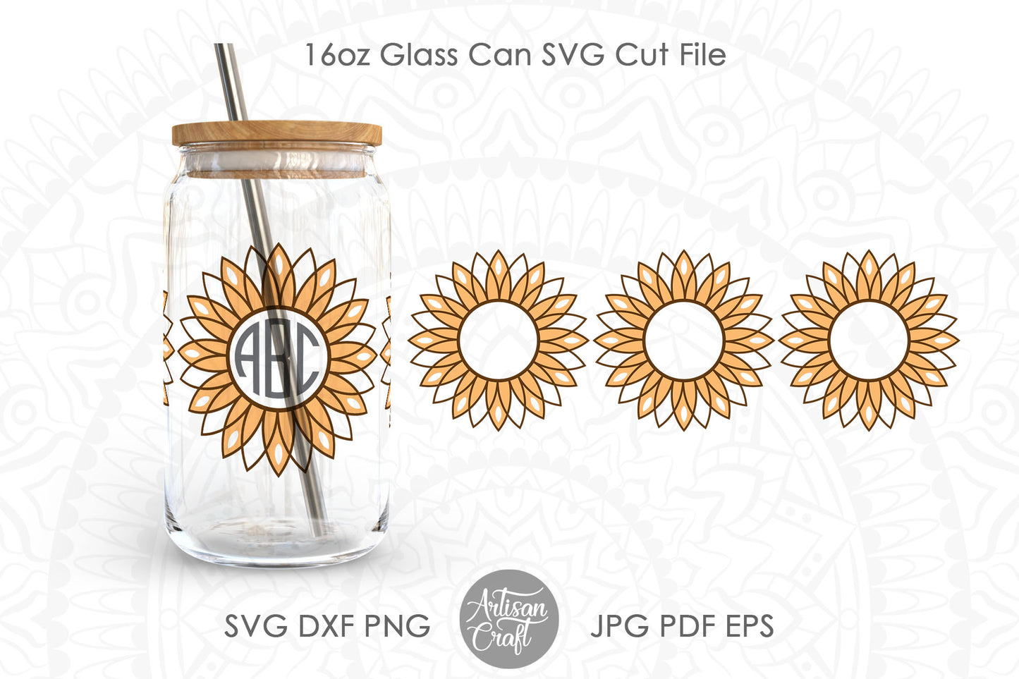 Sunflower 16oz can glass SVG with monograms