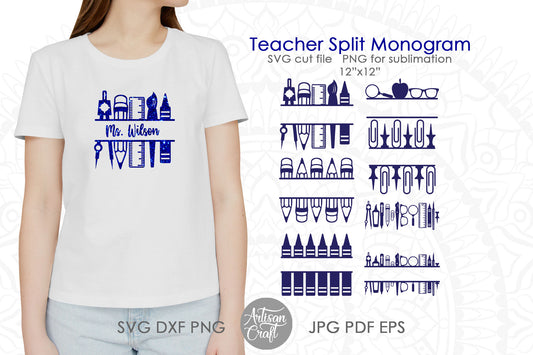 Teacher split monogram PNG, SVG cut file
