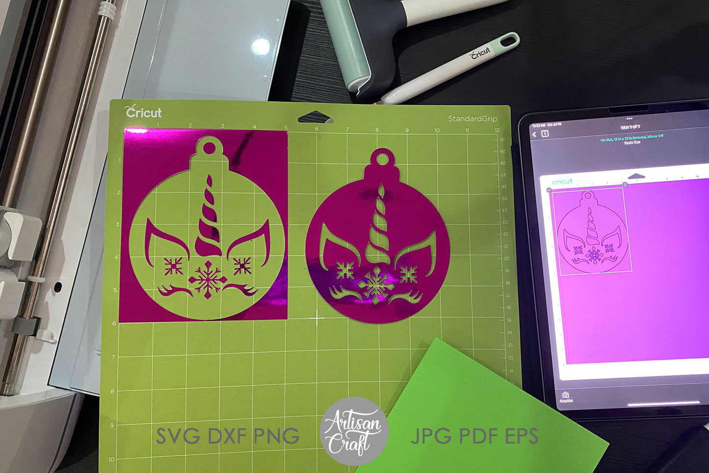 Unicorn Christmas ornament SVG cut file bundle