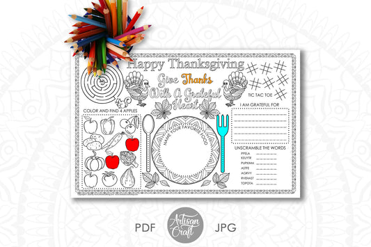 Thanksgiving Coloring Placemat for kids