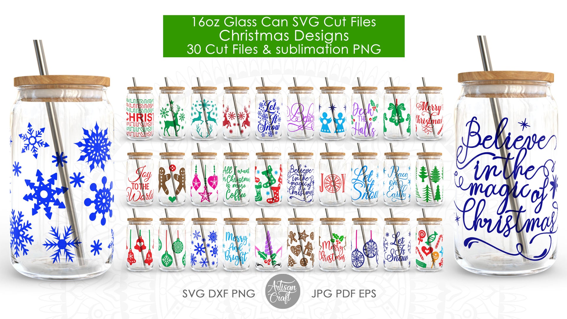 Load video: Christmas can glass wrap SVG cut files as digital download