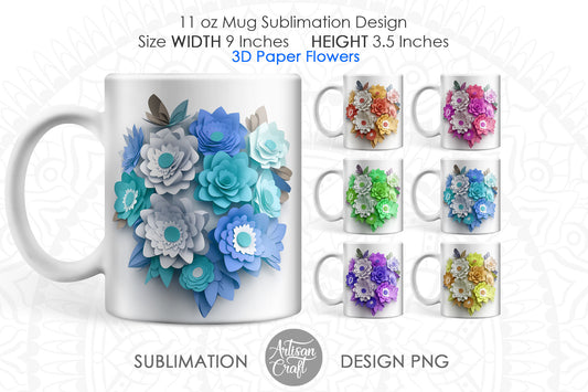 3D flower mug sublimation wrap, 11oz mug template