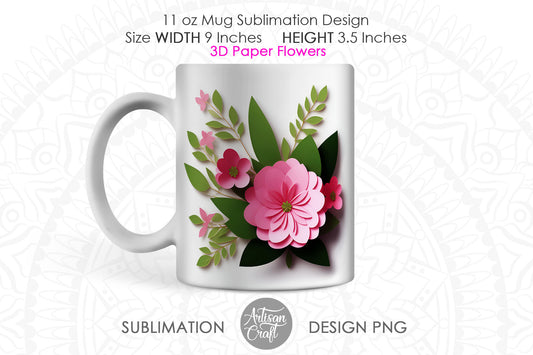 3D flower mug wrap, 3D Pink Flower