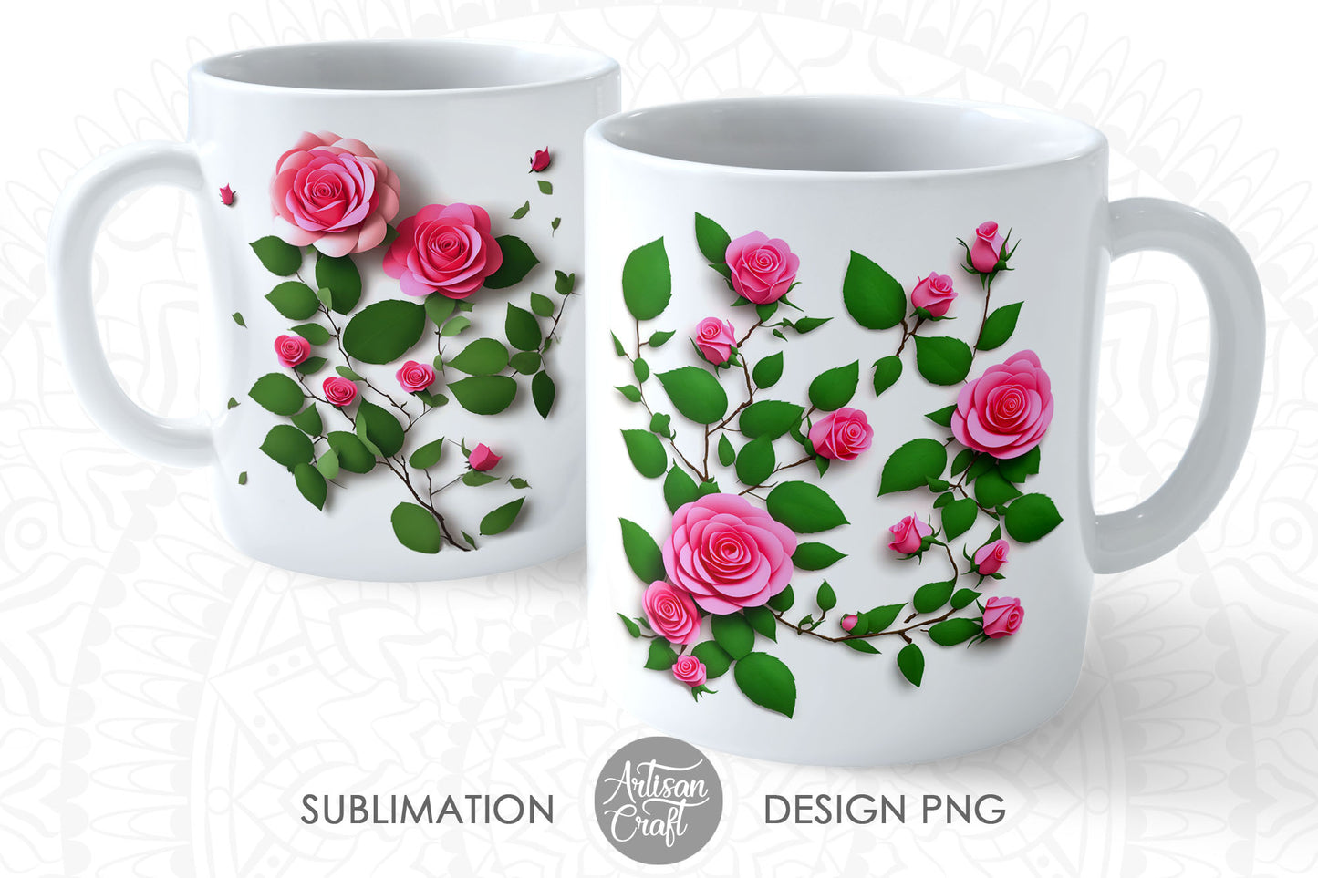 3D Roses 11oz mug sublimation designs