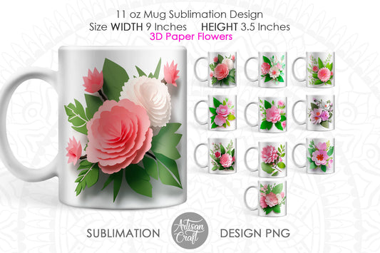 3D Flowers mug sublimation designs