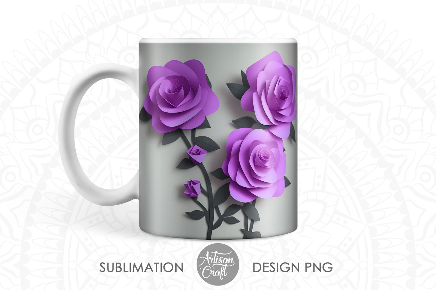 3d Roses 11oz mug sublimation PNG