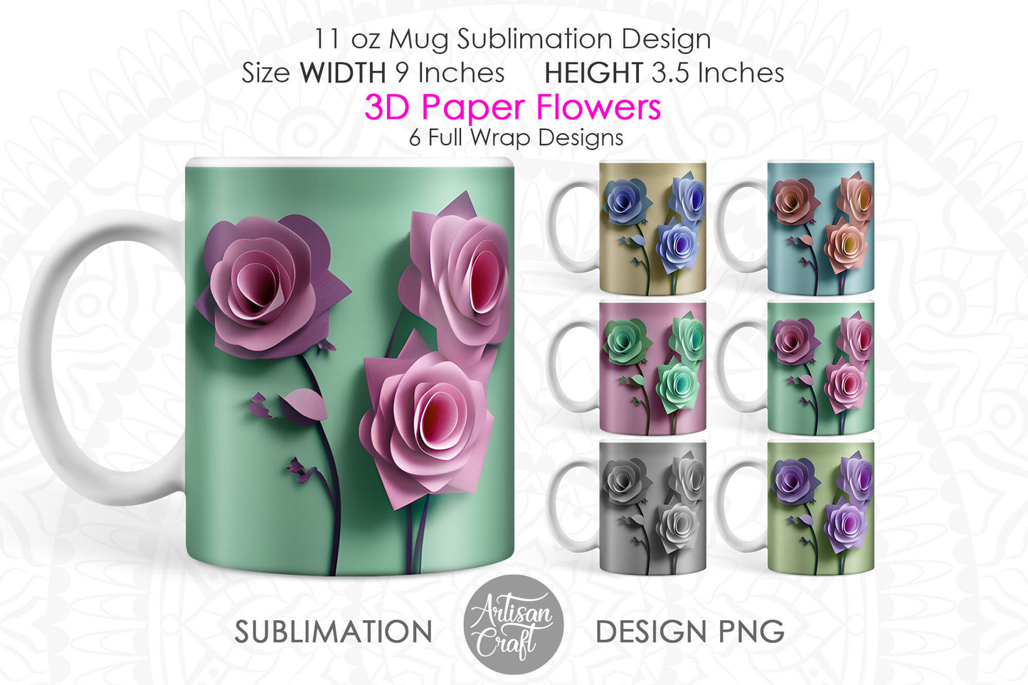 3D flower mug wrap for 11oz mug