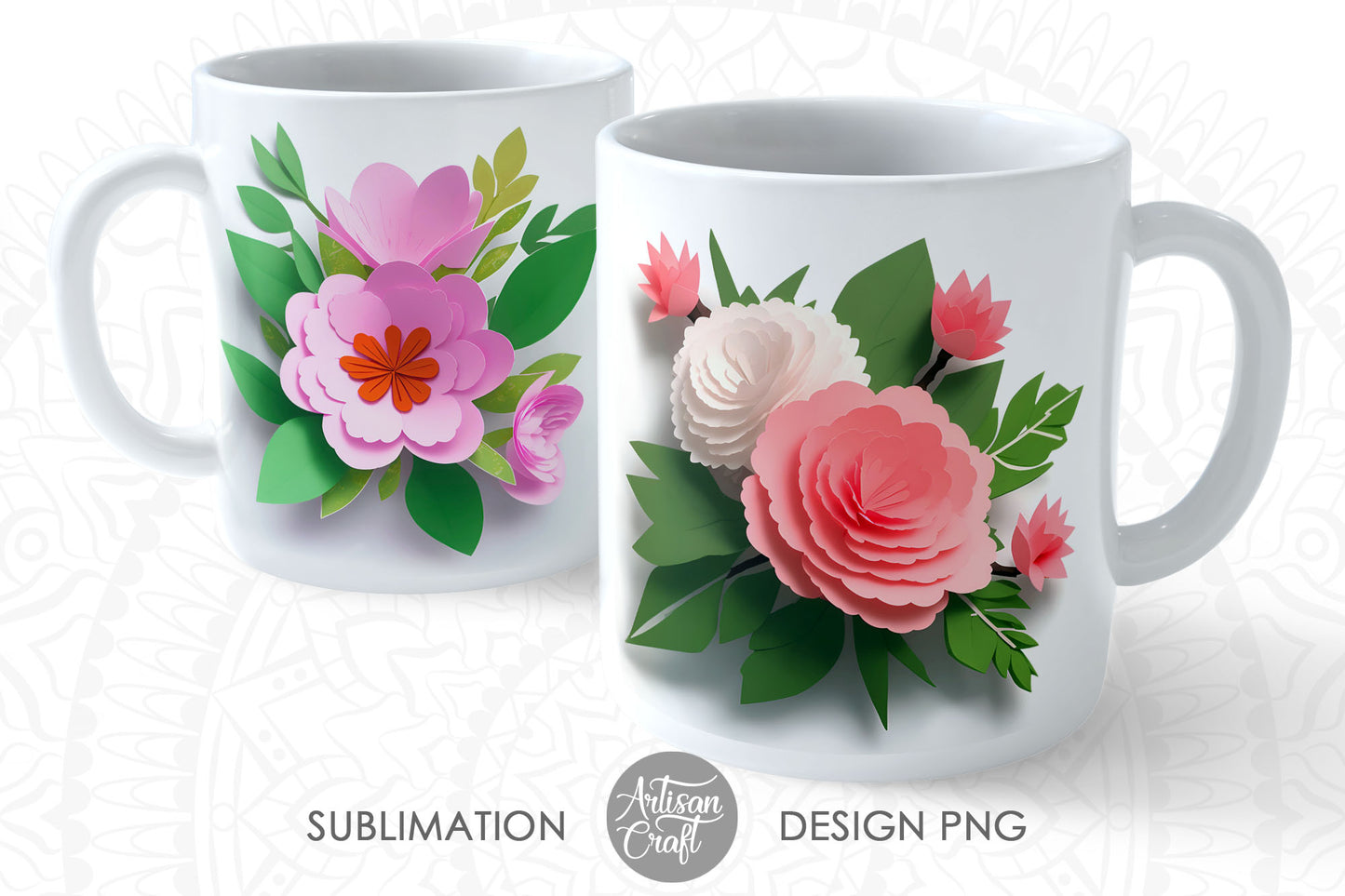3D Flowers mug sublimation designs