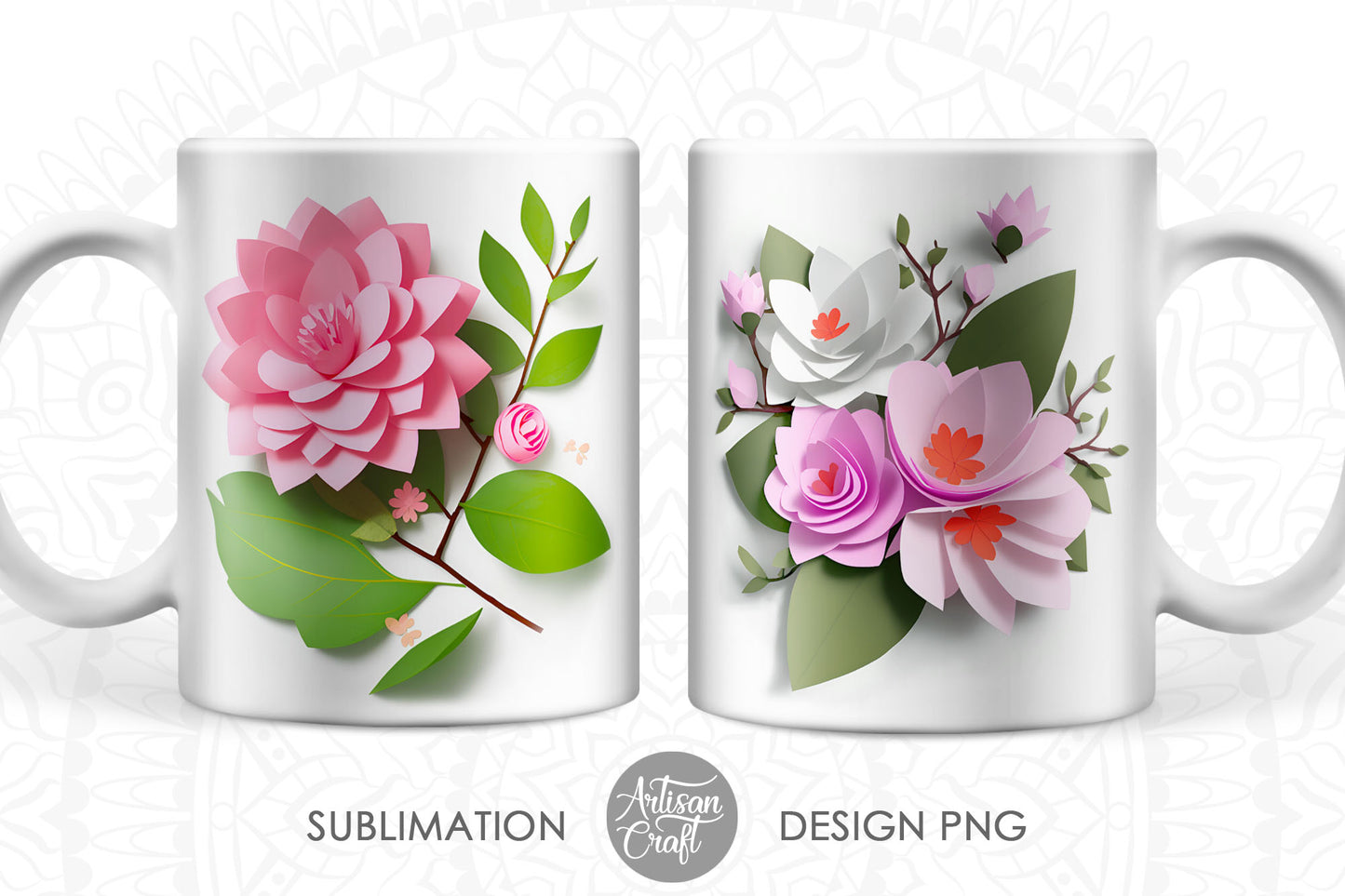 3D Flowers mug sublimation designs