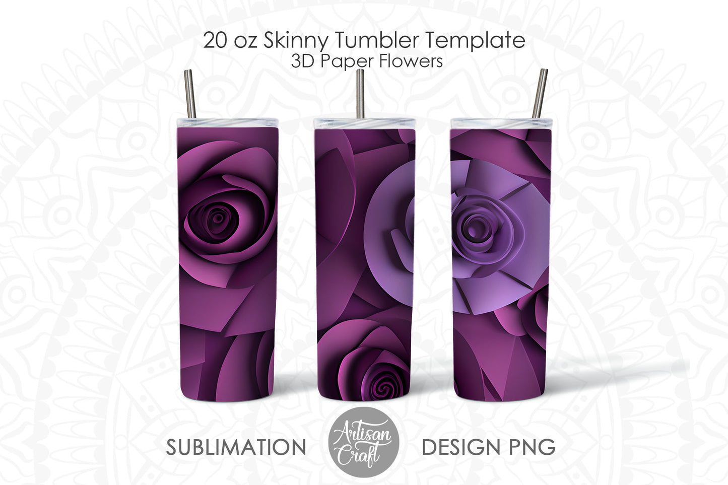 3D flowers tumbler wrap for 20oz Skinny Tumbler sublimation