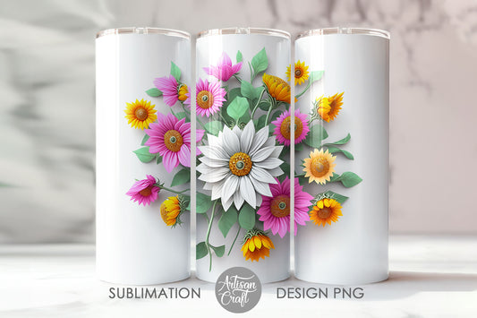 3D Floral tumbler wrap sublimation PNG files, 20oz Tumbeler