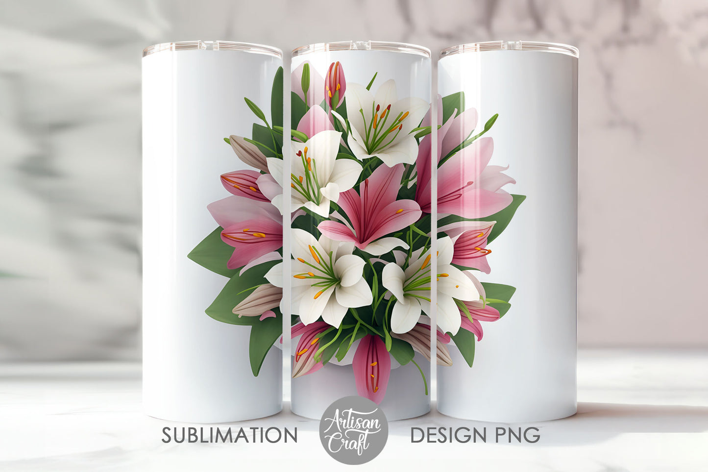 3D Lilies tumbler wrap | 3d tumbler design | lily flower