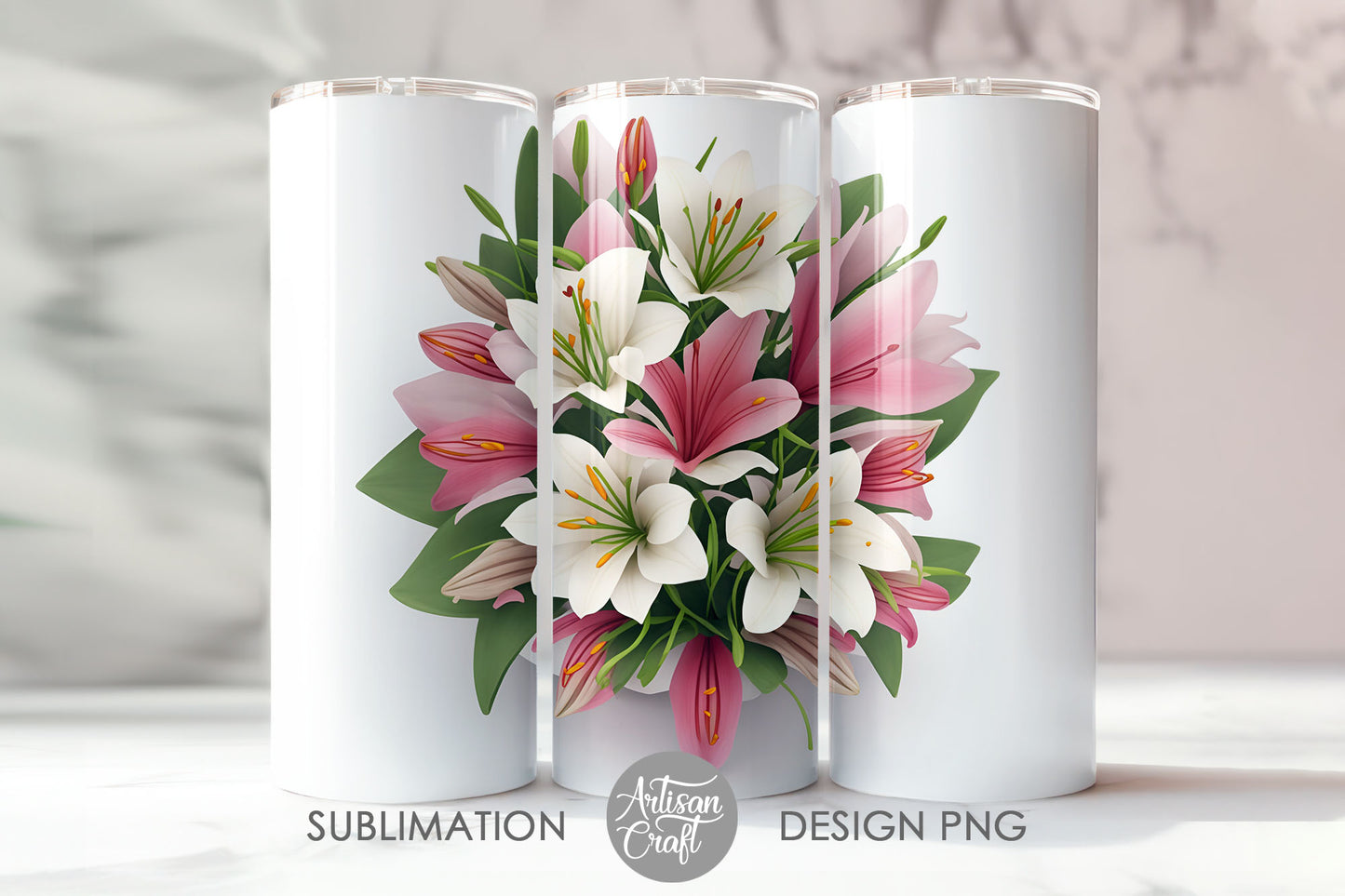 artisan lily flower 3D Lilies tumbler wrap | 3d tumbler design