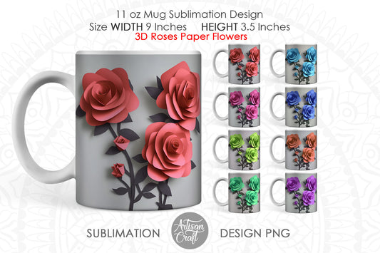 3d Roses 11oz mug sublimation PNG