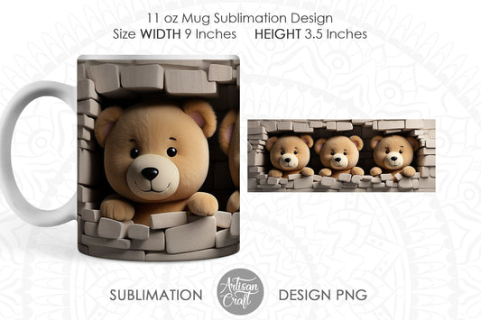3D Teddy bear breakthrough mug, 3D Hole in a Wall