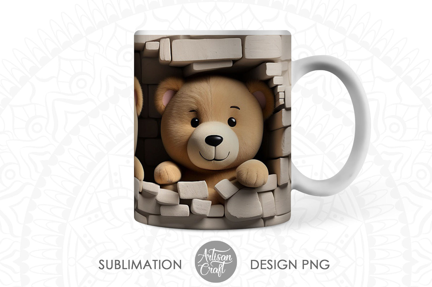 3D Teddy bear breakthrough mug, 3D Hole in a Wall