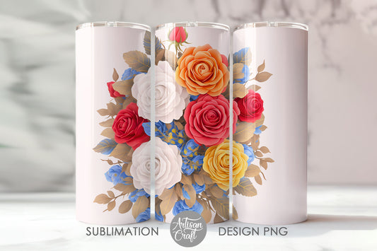 3d tumbler design, 3d roses, straight and tapered